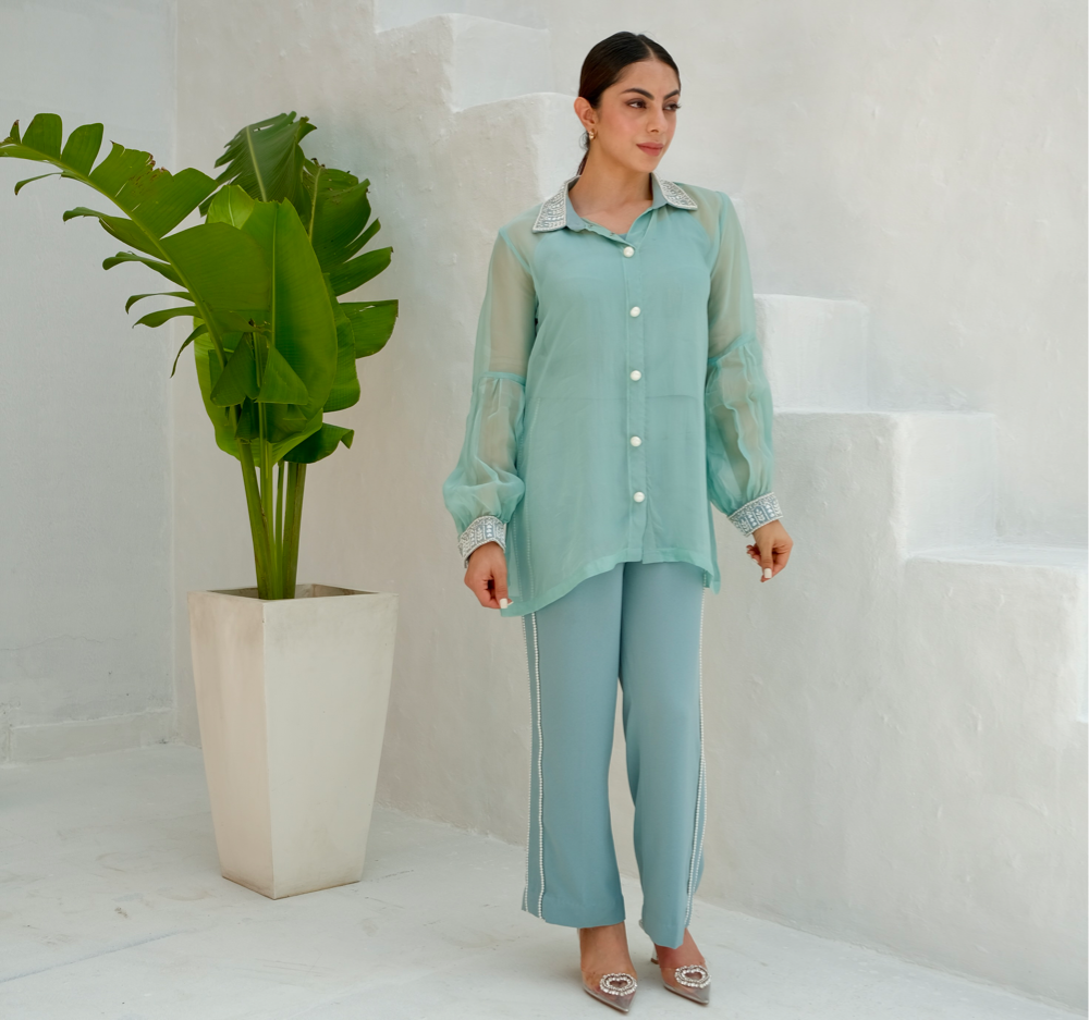Embellished Shirt Collar co-ord set