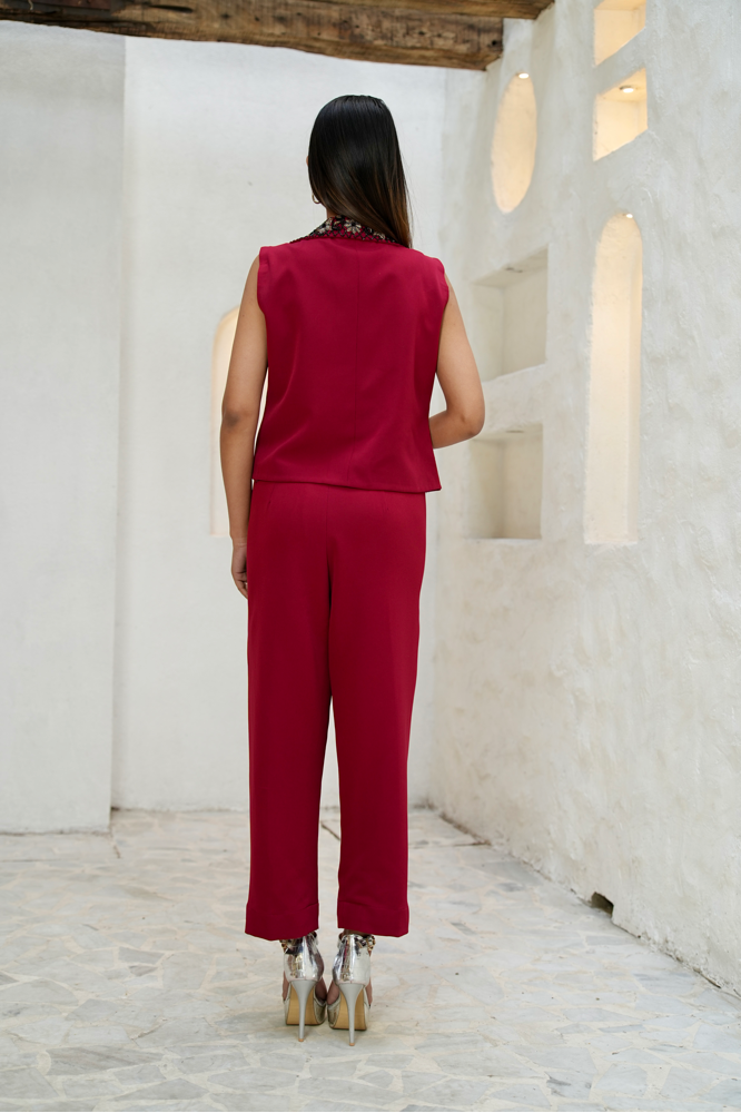 Embroidered Maroon collar co-ord set