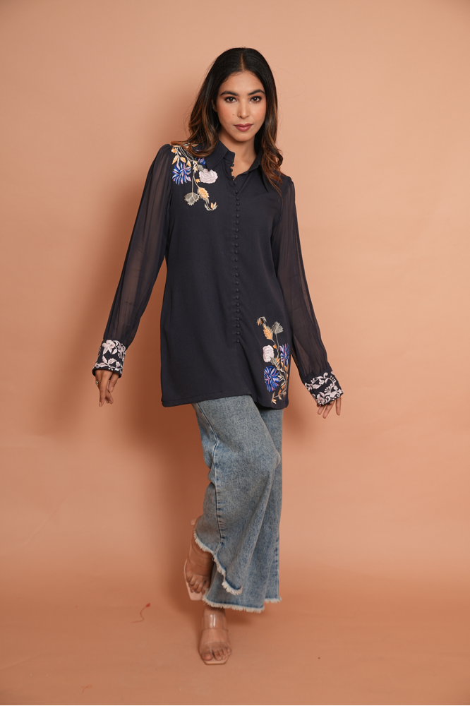 Navy blue embroidered shirt
