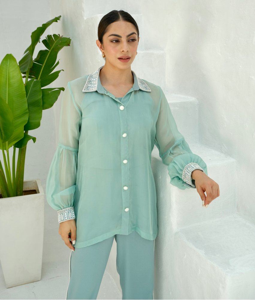 Embellished Shirt Collar co-ord set