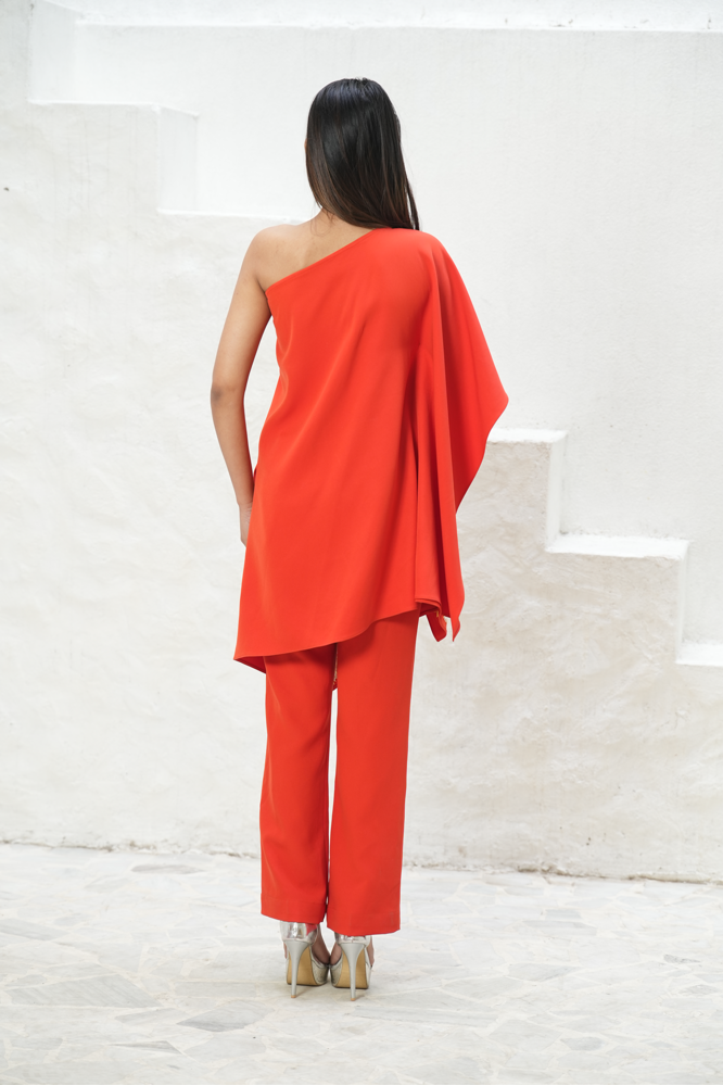 Orange Floral embroidered kaftan co-ord set