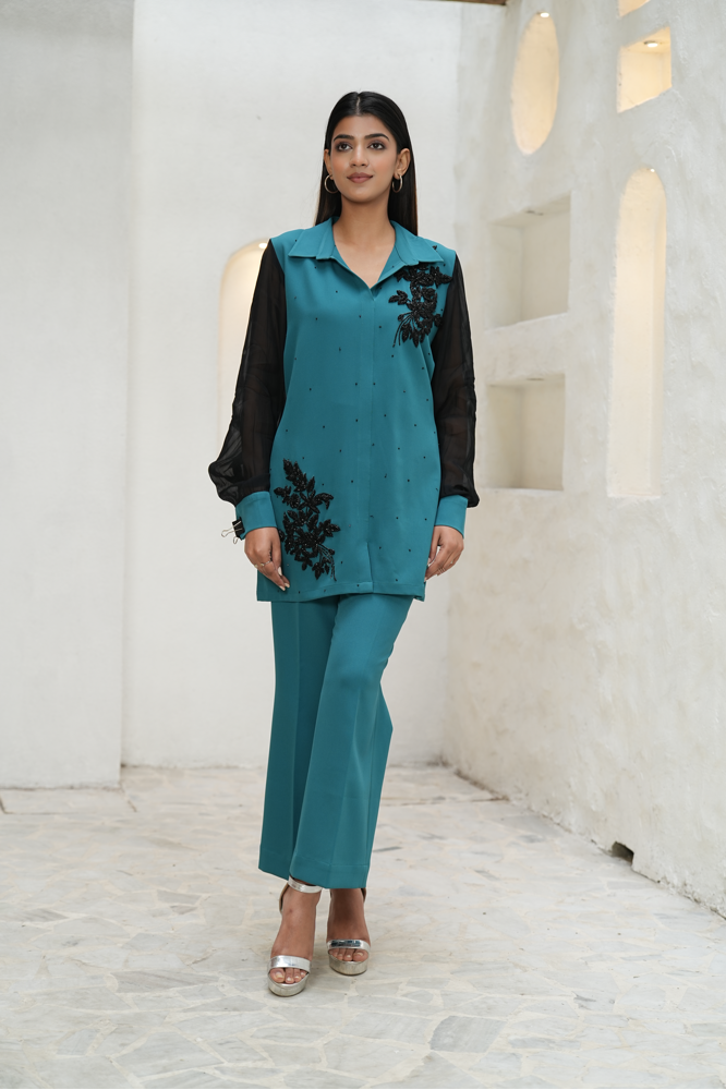 Teal Embroidered co-ord set