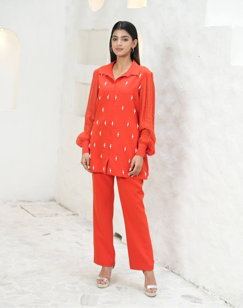 Orange Pearl Embellished Co-ord Set
