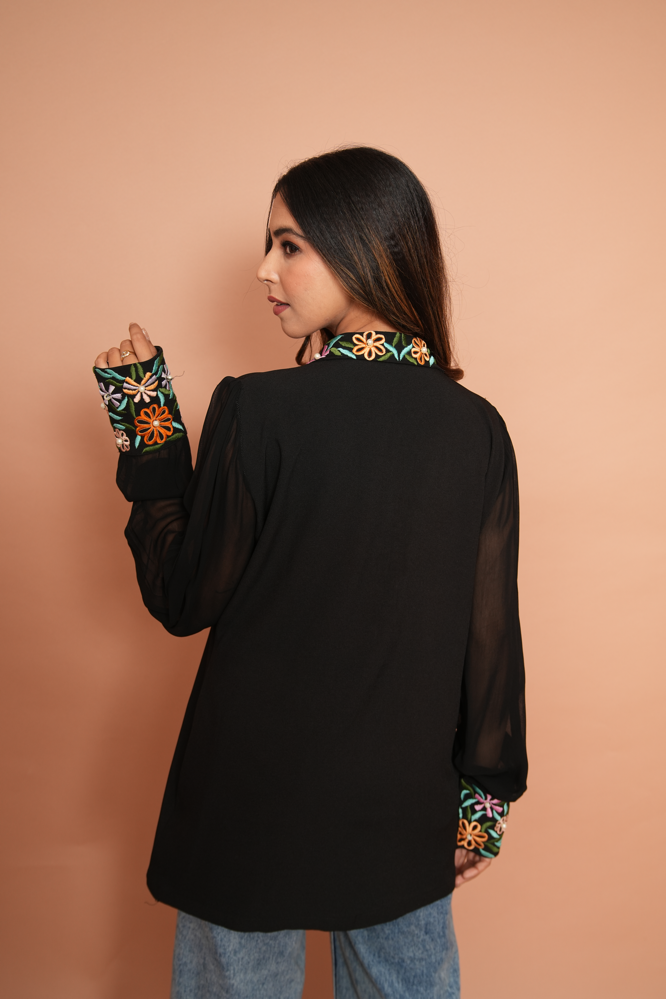Victorian black embroidered top