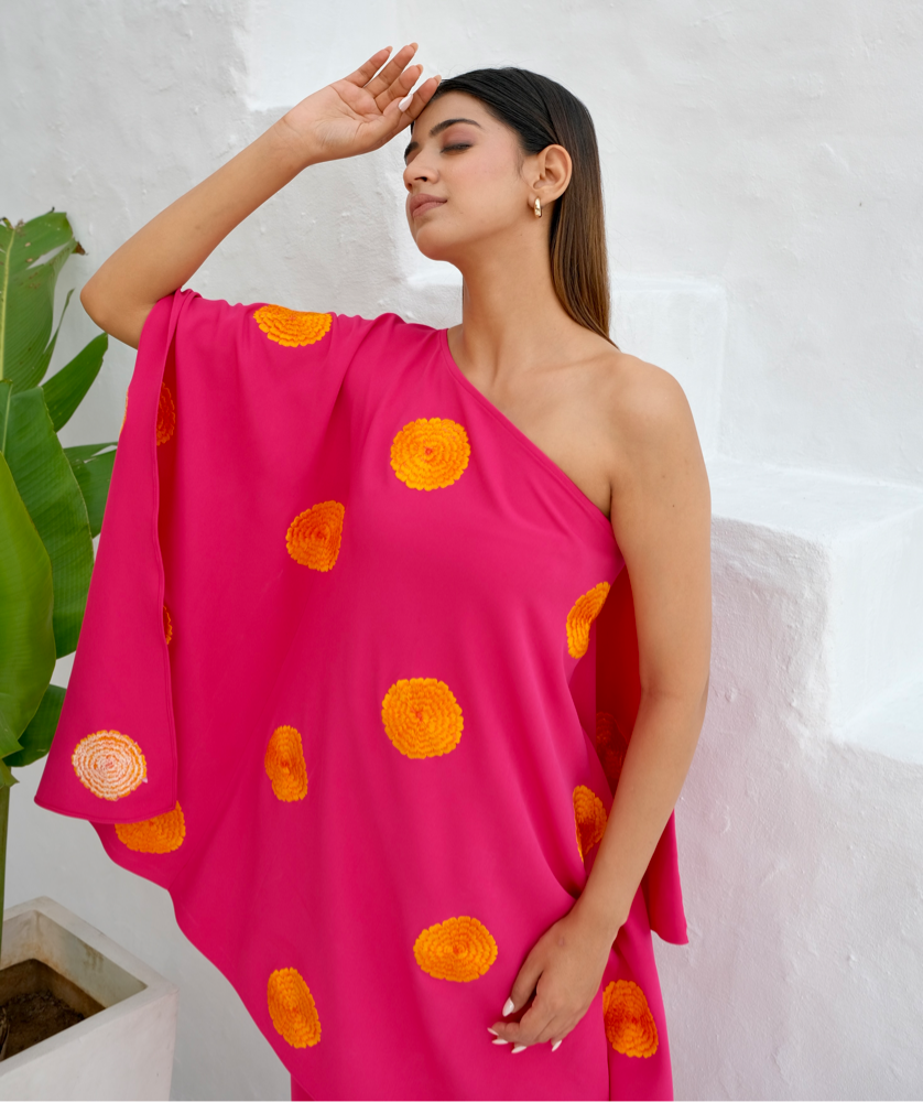 Pink Floral embroidered kaftan co-ord set