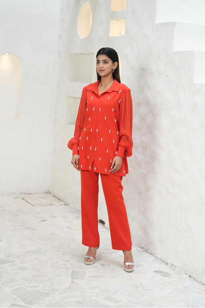 Orange Pearl Embellished Co-ord Set