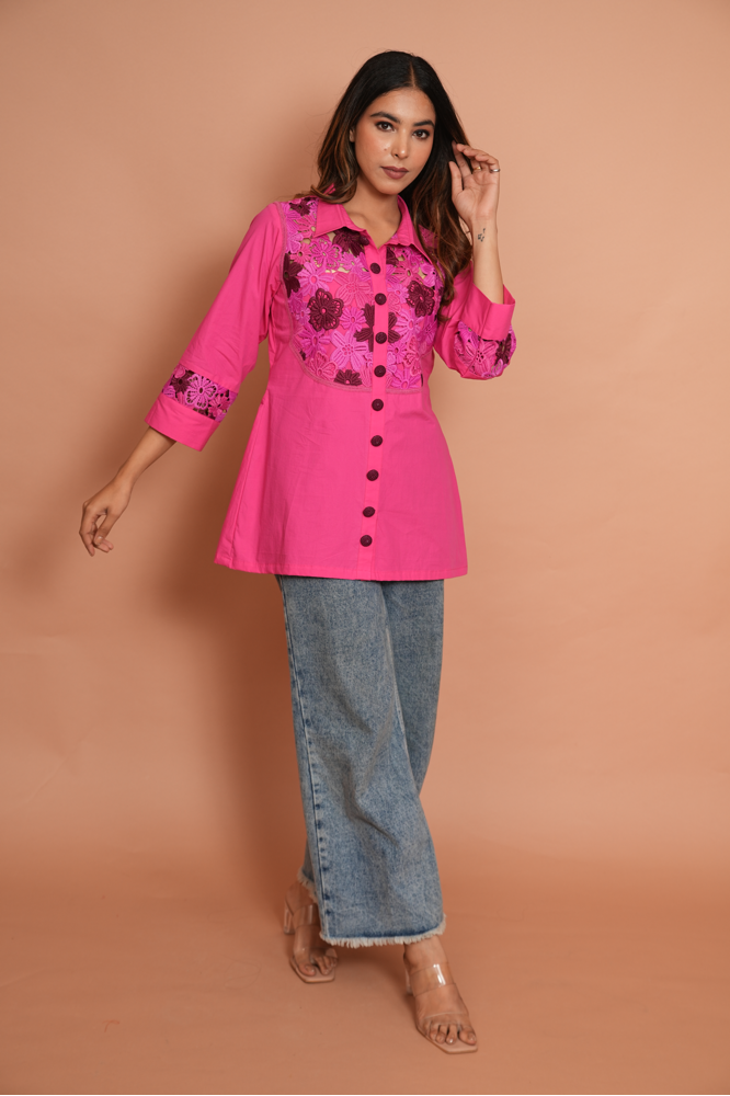 Fuscia embroidered top