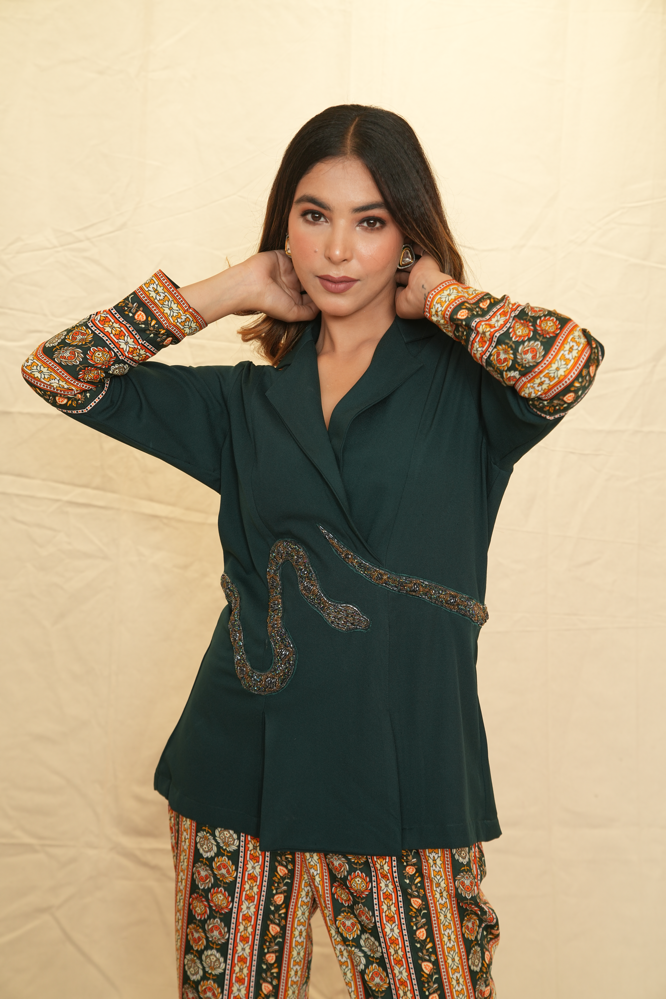 Printed snake embroidered co-ord set