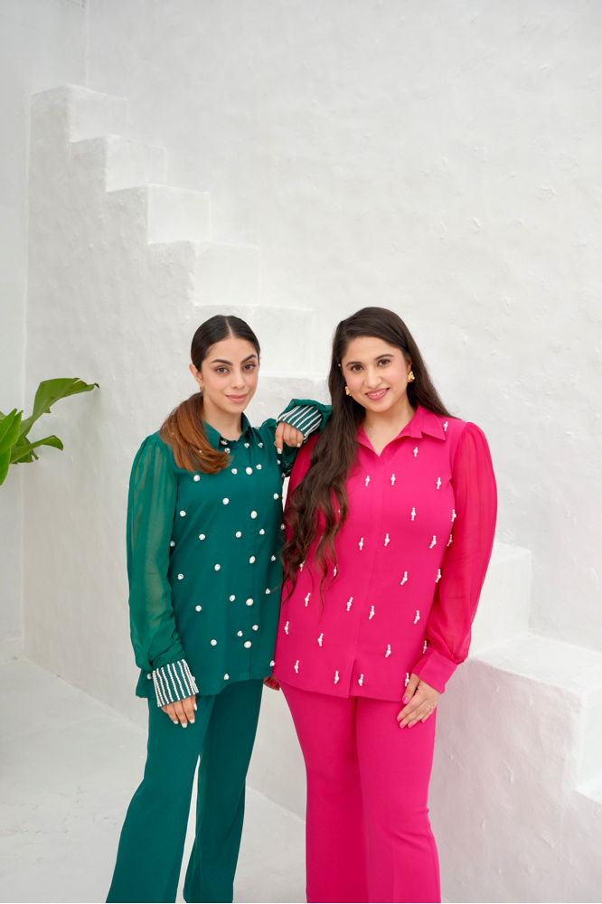 Pink Pearl Embellished Fuchsia Shirt
