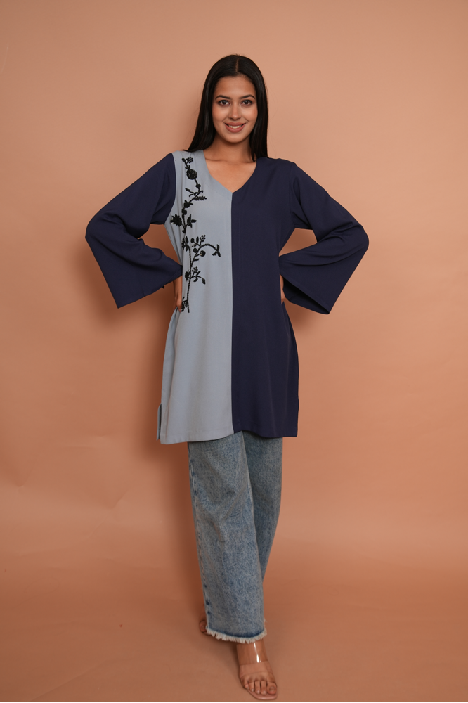 Blue Embroidered Kurti