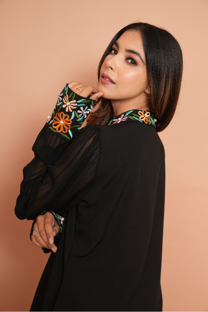 Victorian black embroidered top