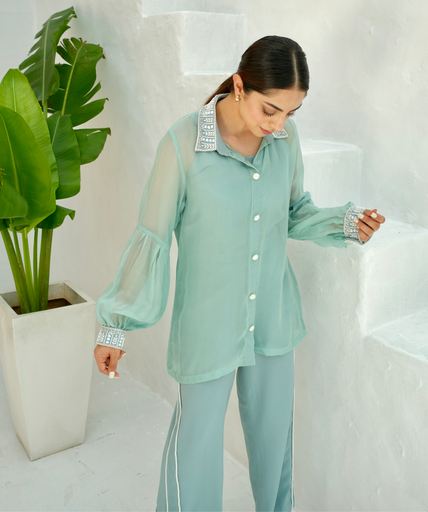 Embellished Shirt Collar co-ord set