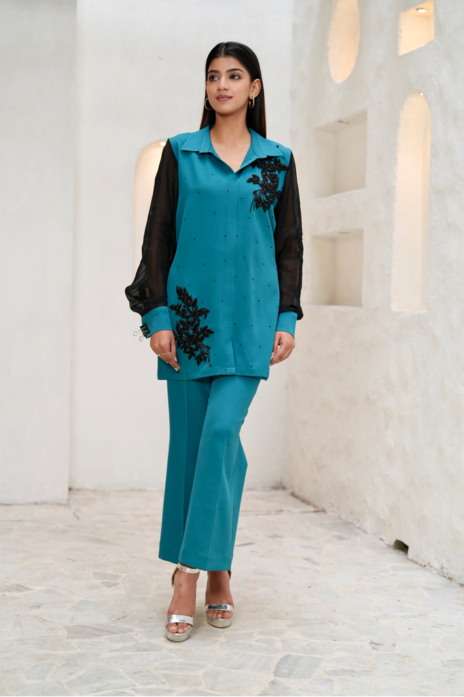 Teal Embroidered co-ord set
