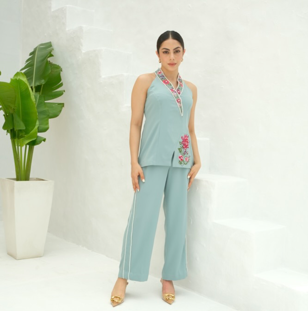 Shawl Embellished collar co-ord set