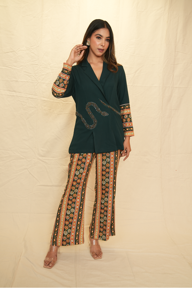 Printed snake embroidered co-ord set