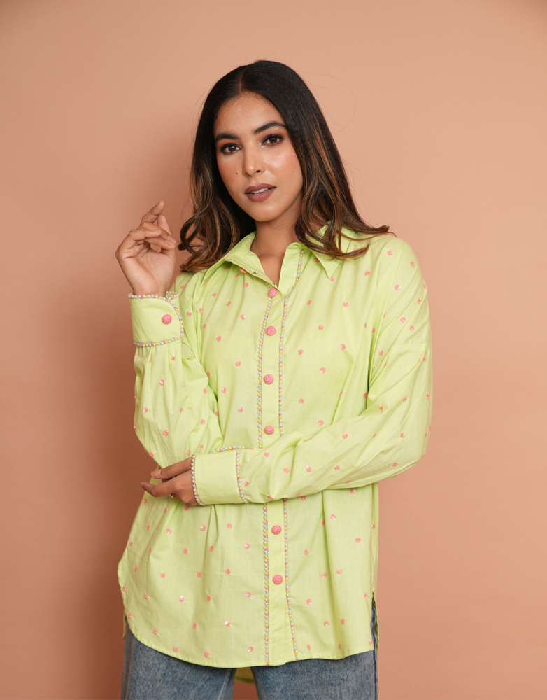 Lime green embroidered shirt