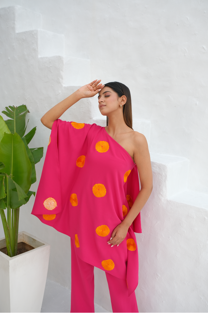 Pink Floral embroidered kaftan co-ord set