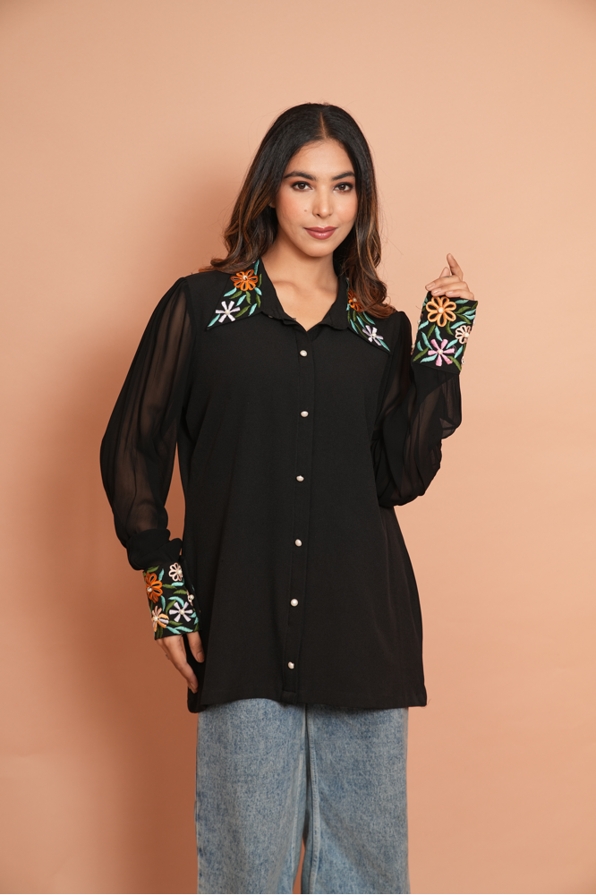 Victorian black embroidered top