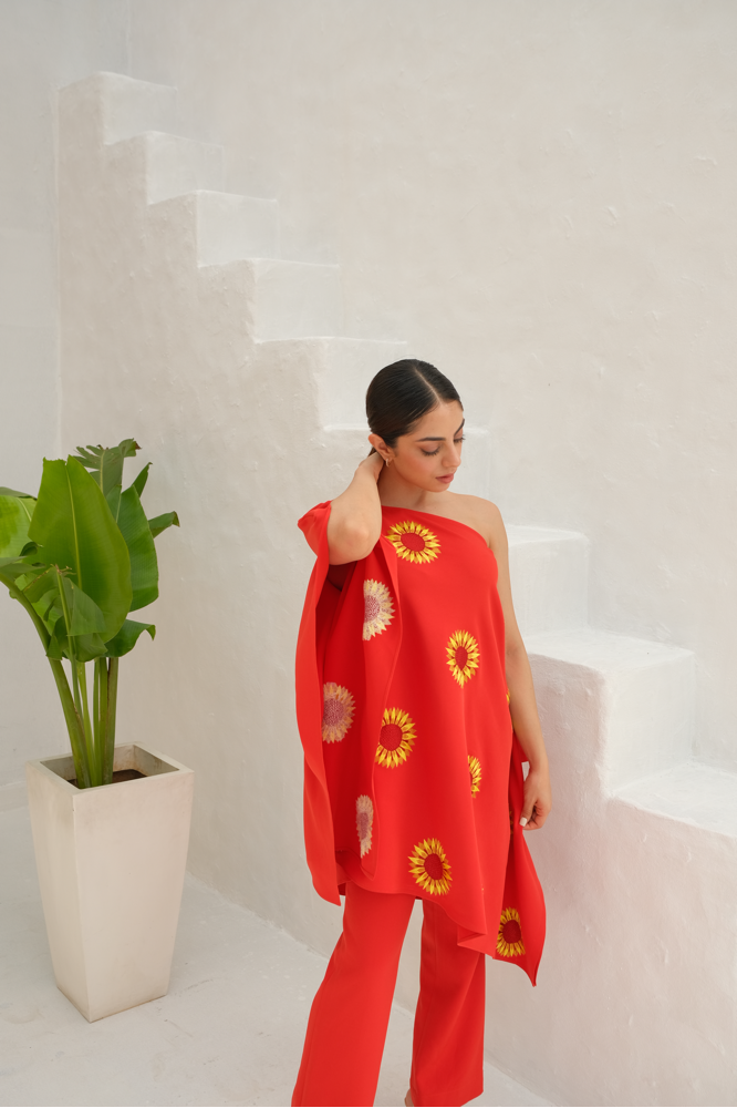 Orange Floral embroidered kaftan co-ord set