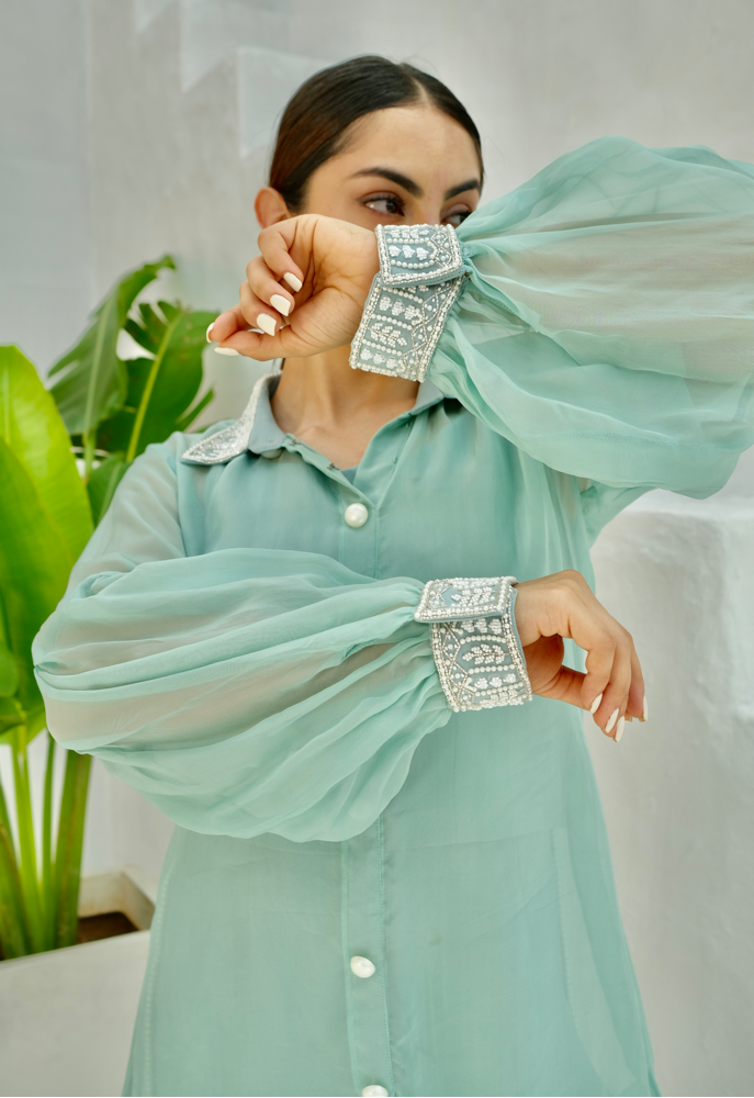 Embellished Shirt Collar co-ord set