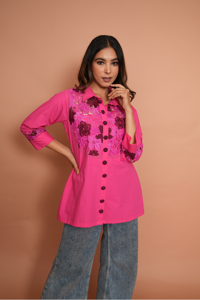 Fuscia embroidered top