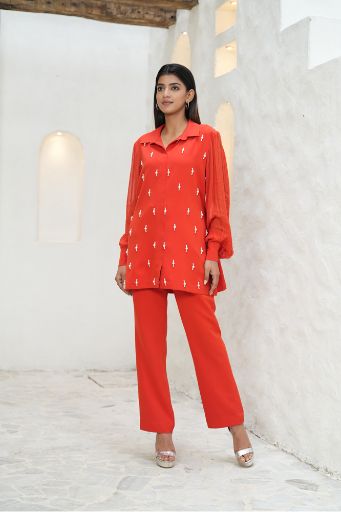 Orange Pearl Embellished Co-ord Set