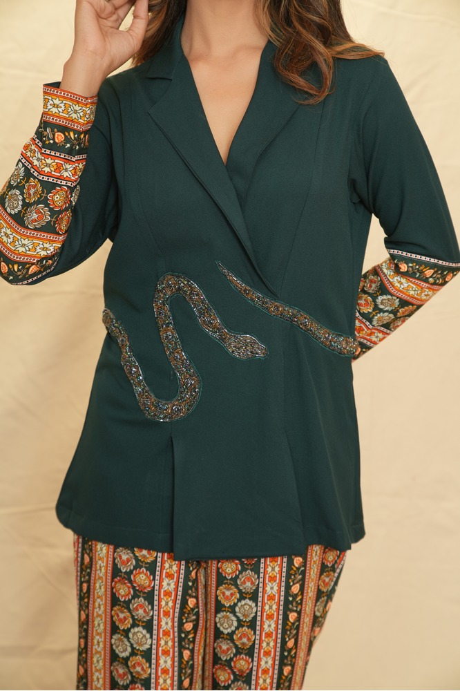 Printed snake embroidered co-ord set