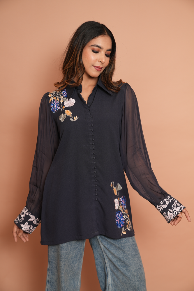 Navy blue embroidered shirt