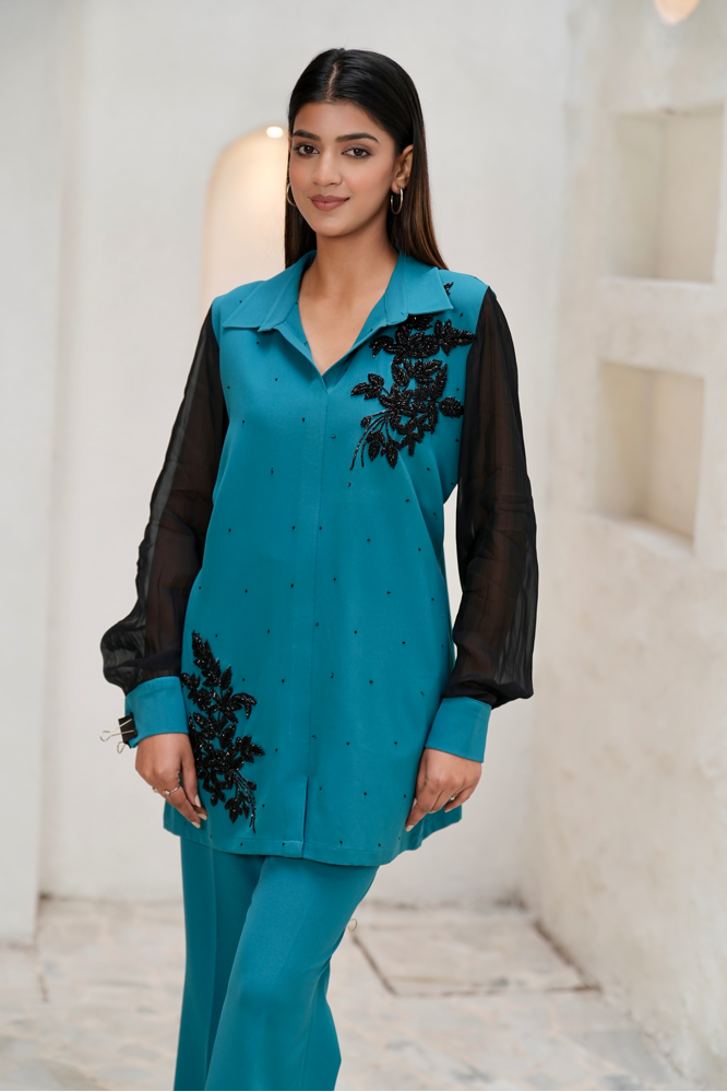 Teal Embroidered co-ord set