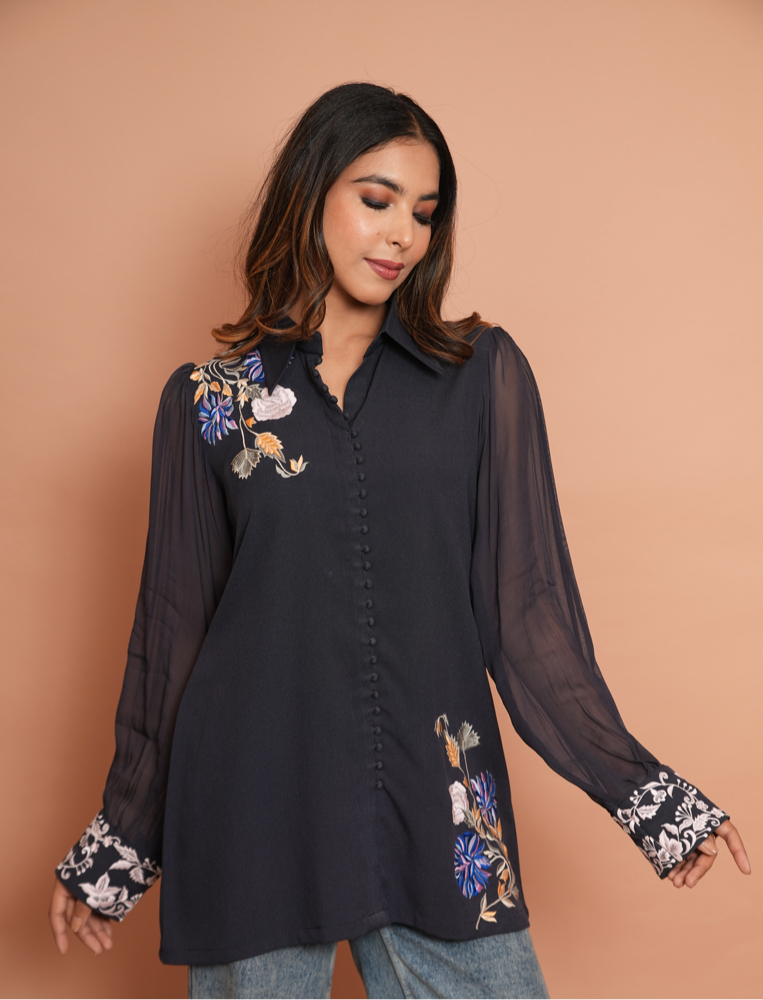 Navy blue embroidered shirt