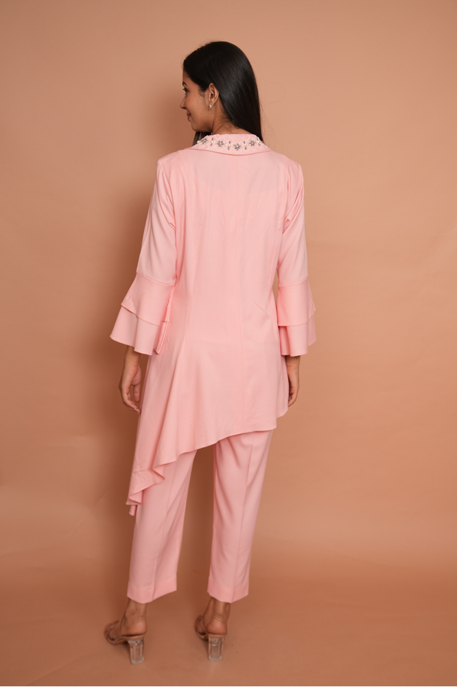 Asymmetrical plush pink set (indowestern)