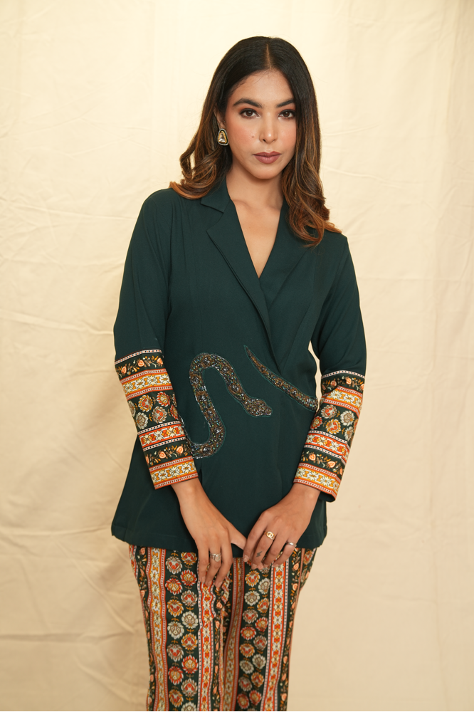 Printed snake embroidered co-ord set
