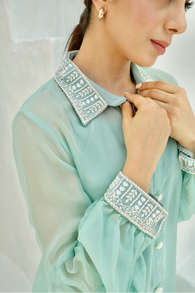 Embellished Shirt Collar co-ord set