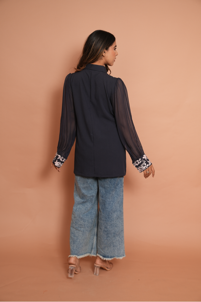 Navy blue embroidered shirt