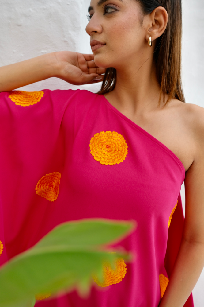 Pink Floral embroidered kaftan co-ord set