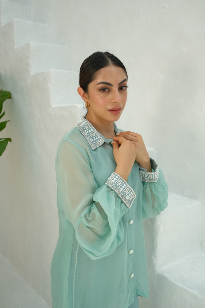 Embellished Shirt Collar co-ord set