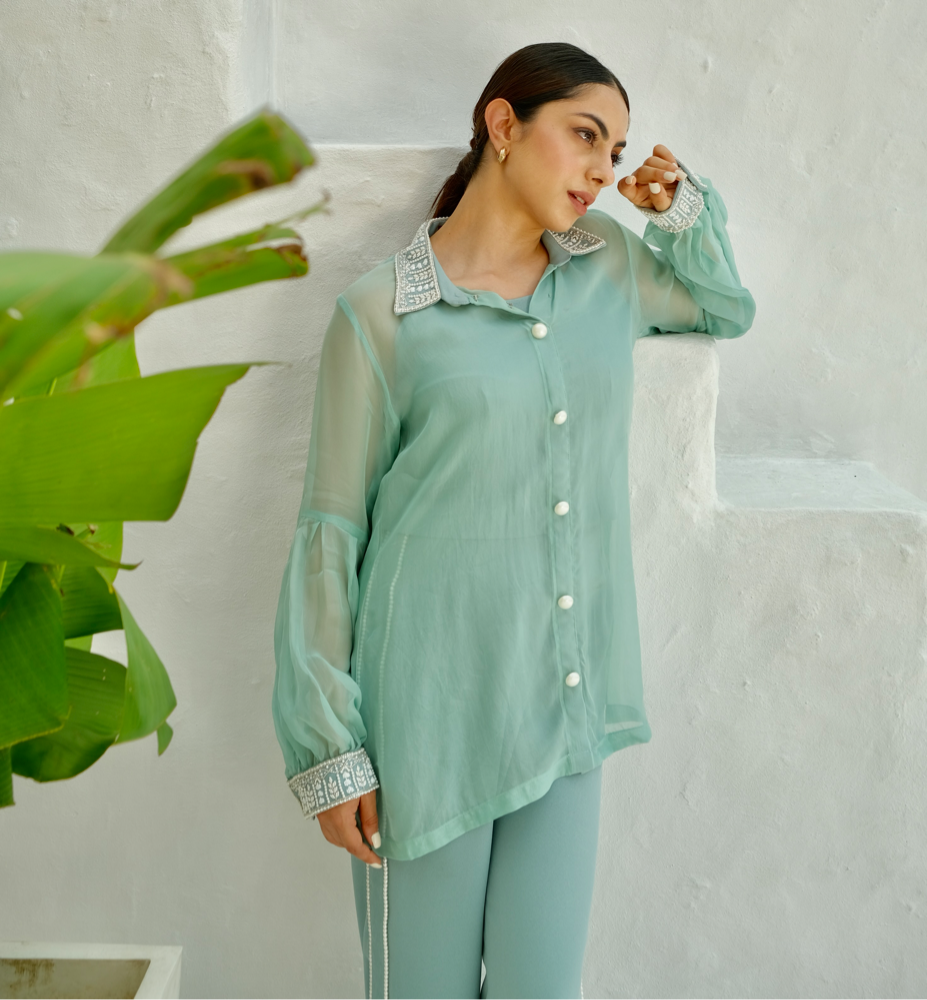 Embellished Shirt Collar co-ord set