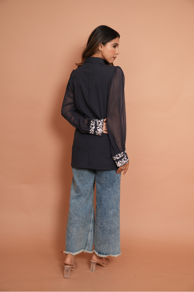 Navy blue embroidered shirt