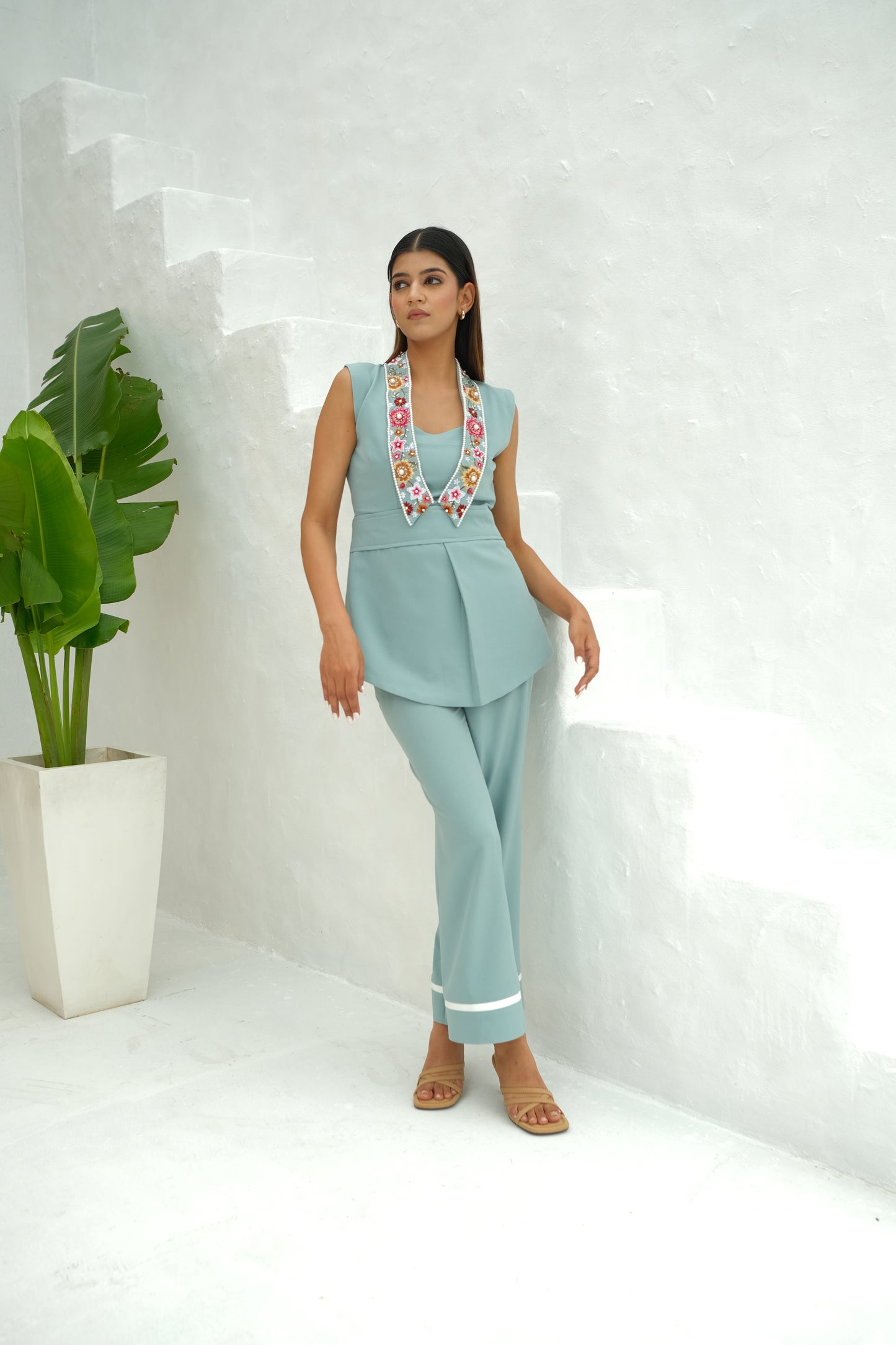 Chelsea thread and beaded Embellished collar co-ord set