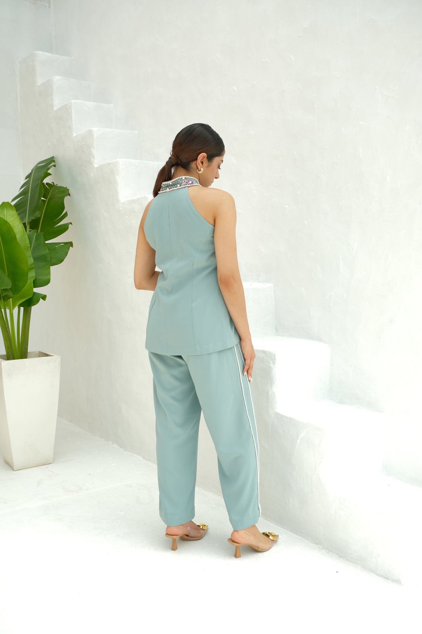 Shawl Embellished collar co-ord set