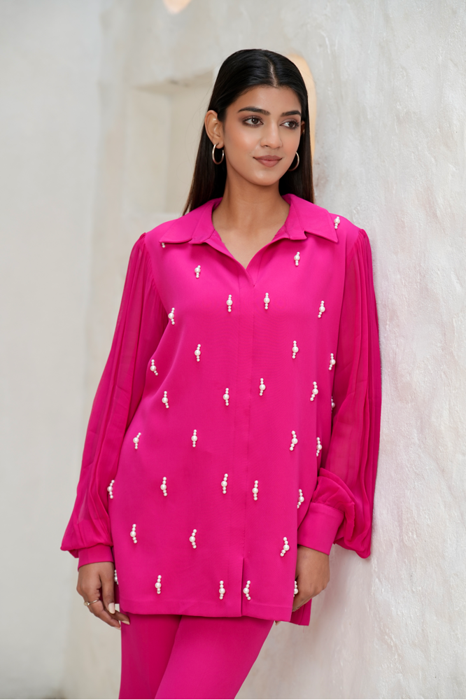 Pink Pearl Embellished Fuchsia Shirt