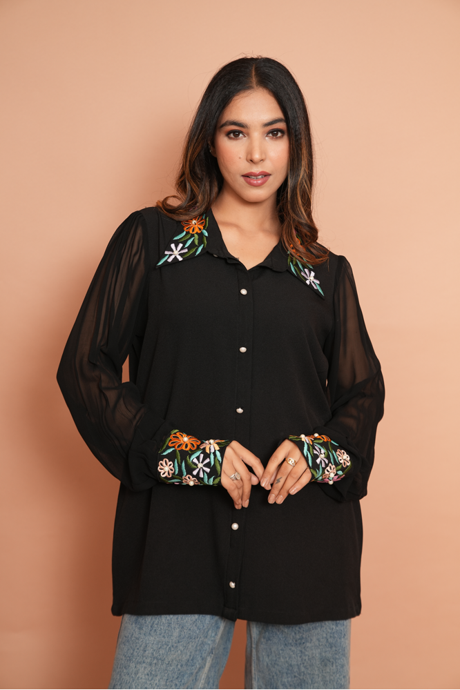 Victorian black embroidered top