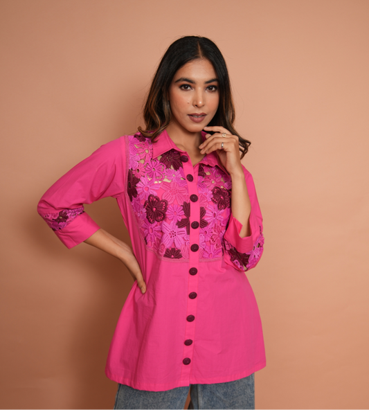 Fuscia embroidered top