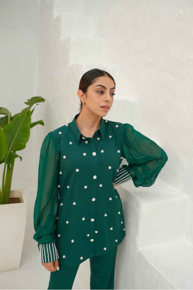 Emerald green pearl shirt top