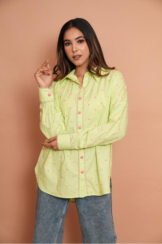 Lime green embroidered shirt