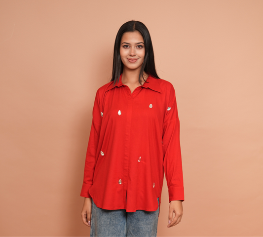 Cherry red embellished shirt