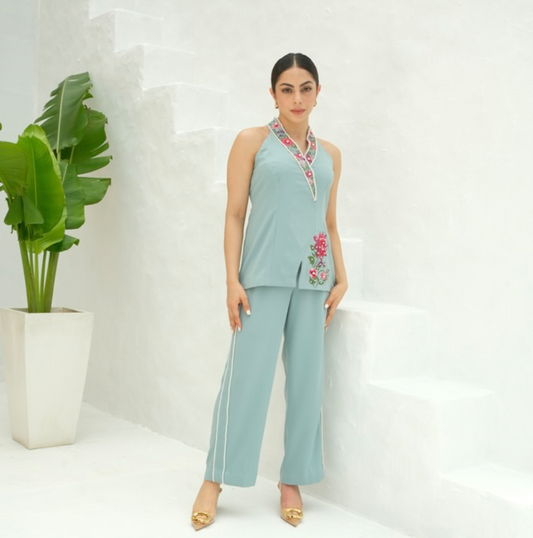 Shawl Embellished collar co-ord set