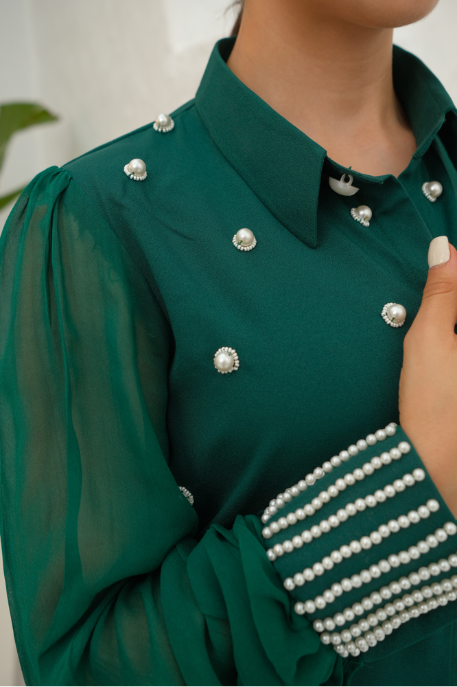 Emerald green pearl shirt top