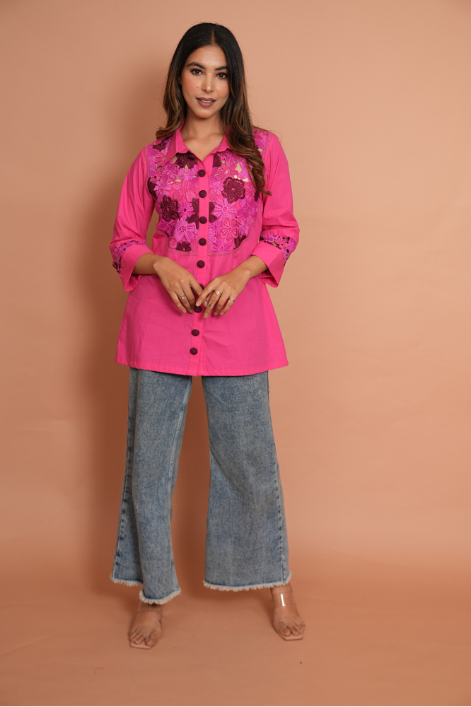 Fuscia embroidered top