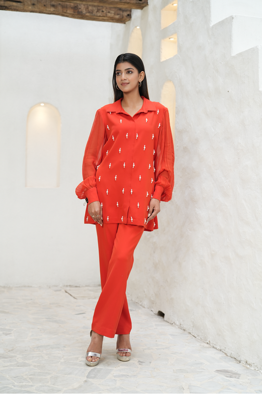 Orange Pearl Embellished Co-ord Set